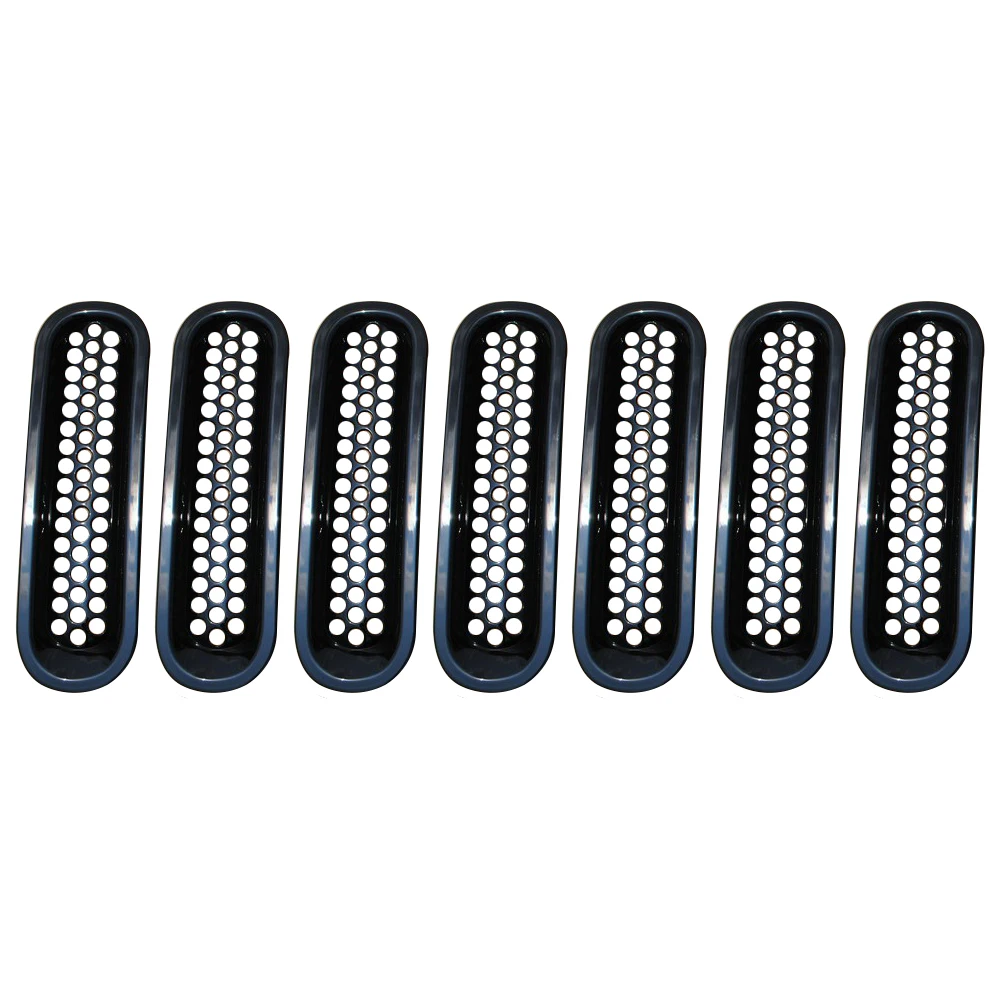 SXMA J019 Billet Insert Grille Black ABS 7pcs Clip-in Honeycomb Front Grill Mesh Guard Fit for Jeep Wrangler JK 07-17