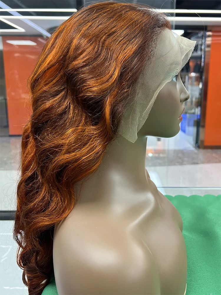 Body Wave Brown Ginger Orange Color 4/350 Frontal  Human Hair Wigs  Transparent Lace 13x6BrazilianLace Front Wig For Black Women