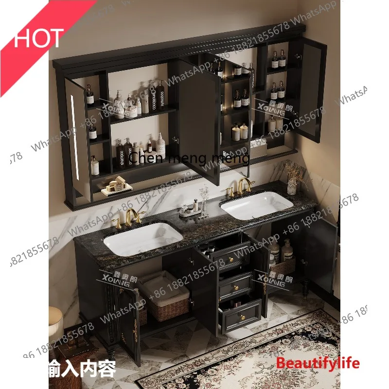 

02A Natural Marble French Oak Bathroom Cabinet Combination Bathroom Luxury Stone Washstand Washbasin