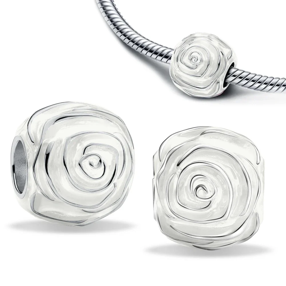 Charm-Anhänger aus 925er-Sterlingsilber mit funkelnder Rose in Blüte, passend für Pandora-Charms aus 925er-Silber, Original-Armbänder, DIY-Schmuck, Geschenk