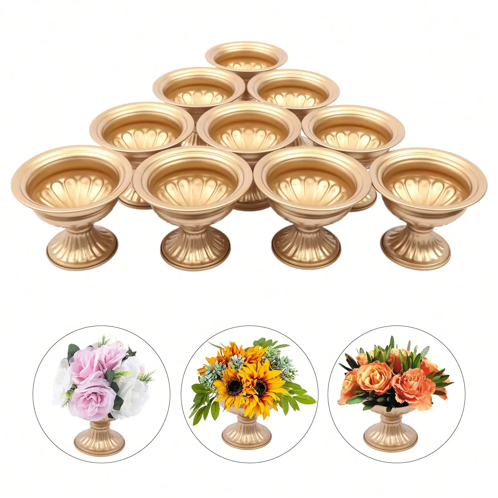 

10pcs Gold Centerpieces Vase For Tables Mini Metal Wedding Vase Decoration Trumpet Vase Centerpiece For Wedding, Party, Christma