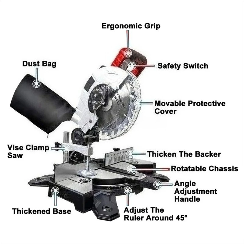 8 Inch Brushless Miter Saw Compact Electric Saw Wood Aluminum Stainless Steel Cutter Power Tool for Makita Milwaukee M18 Battery