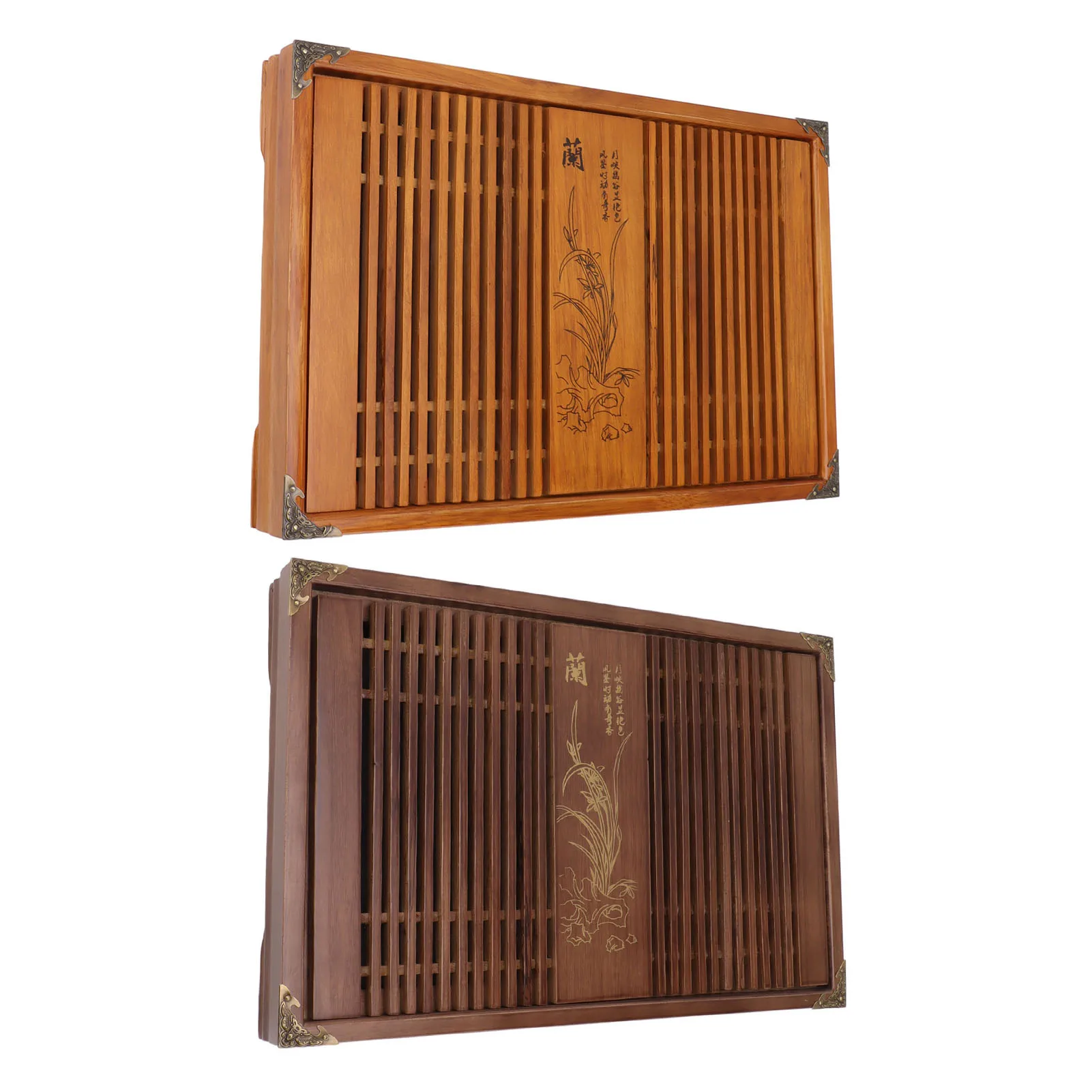 Chinese Natural Wood Tea Tray Drainage Water Storage Kung Fu Tea Set Simple Rectangular Tea Board Storage Tray with Drain Pipe