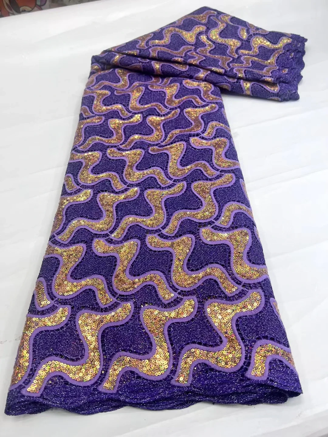 

2024 High Quality Gold Sequins Purple African Lace Fabric French Nigerian Lace Fabric For Women Wedding Party Dress Sew PHD24169