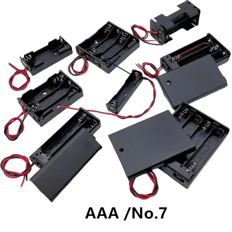 10Pcs AAA/No.7 Battery Storage Case With Switch Cover Cable Black Red Connect Wires Battery Compartment DIY Toy Battery Holder