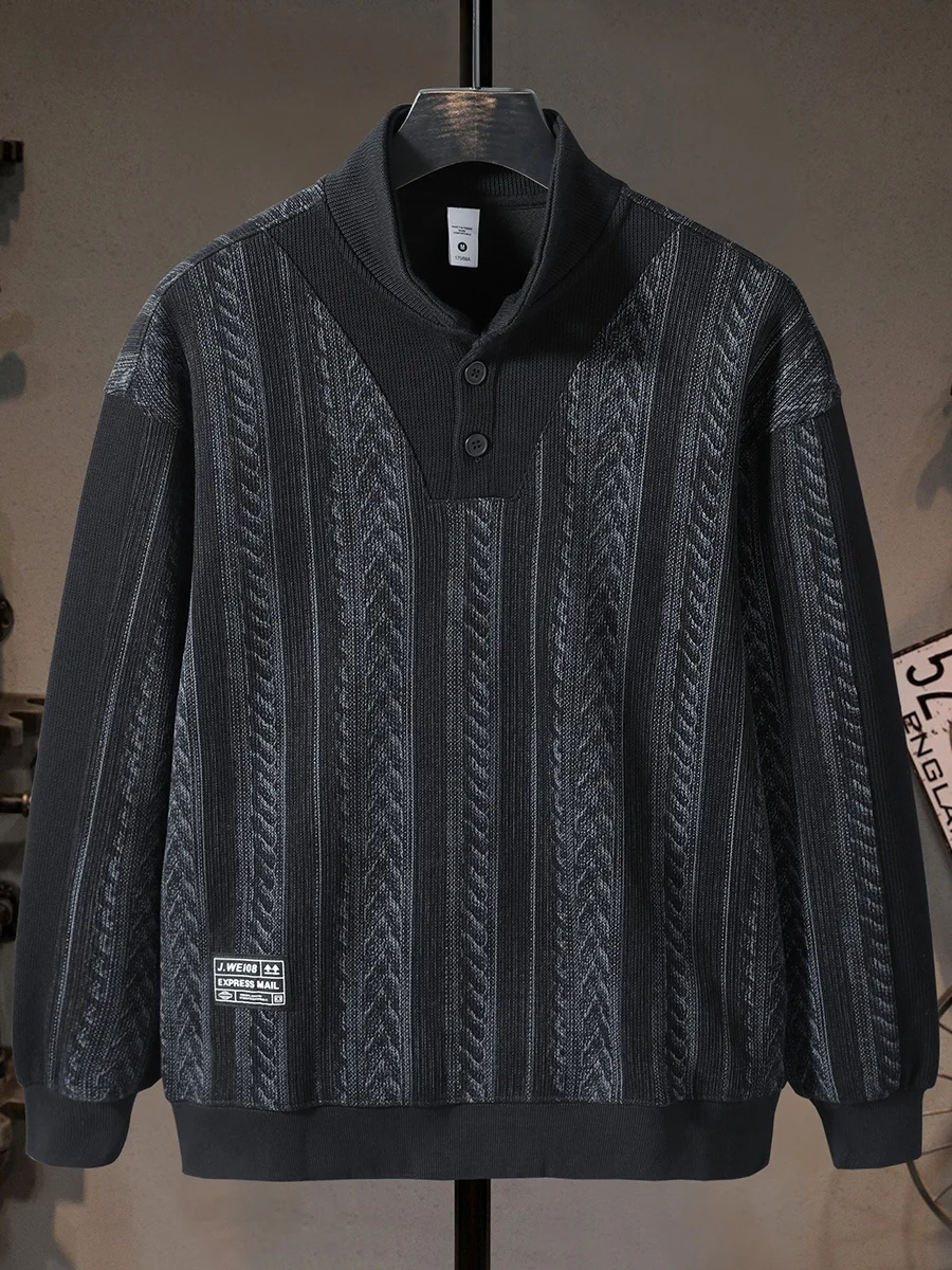 

2025 New Men's Bla Knitted Sweater Casual High Collar Design Button up Lightweight Comfortable Cotton Polyester Blend