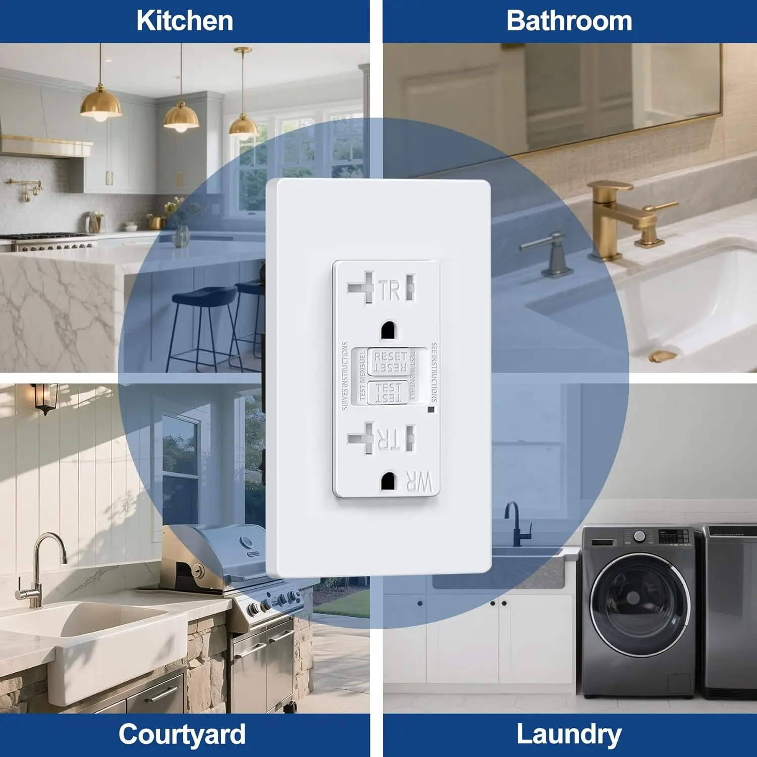 ELECTECK 50 حزمة من منافذ GFCI 20 أمبير، مقاومة للطقس في الهواء الطلق (WR)، أوعية GFI ذاتية الاختبار مع مؤشر LED، سير الأخطاء الأرضي #6