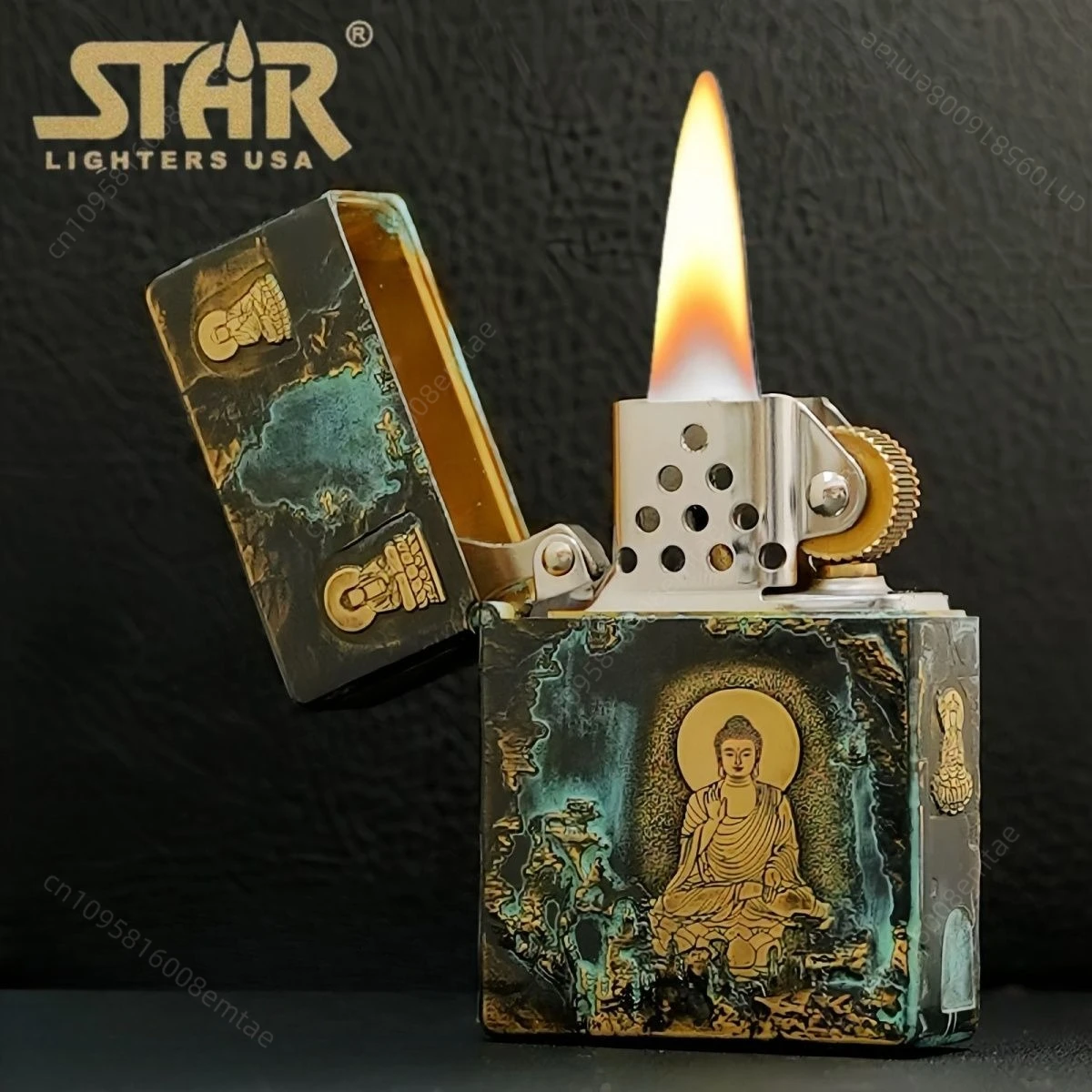 STAR ST9 Bronze Buddha Fuel Lighter, Unique Craft Lighter, Cigarette Accessories, Men's Gift