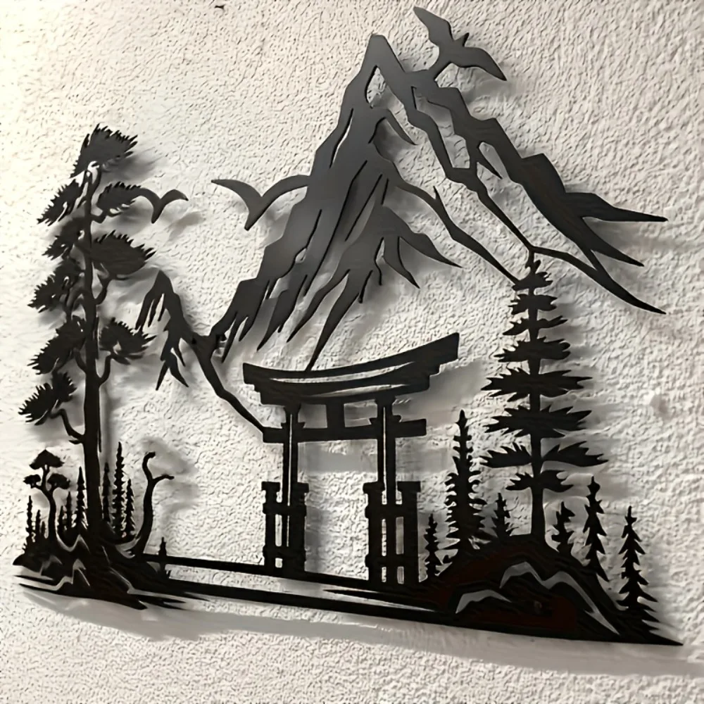 Torii Gate Pine Mountain Zen Garden Metal Wall Art Japanese‑Style Scenery High‑Quality Indoor Outdoor Home Office Wall Decor