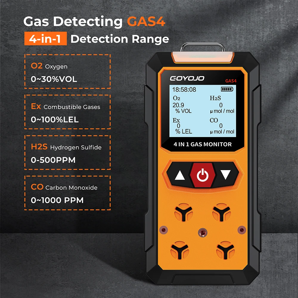 Gas Detector Meter 4 in 1 Oxygen O2 Carbon Monoxide CO H2S Ex Combustible Gas Analyzer Leak Detector Air Quality Monitor