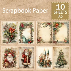 10 Sheets A5 Size Christmas Santa Fireplace Socks Background Vintage Grunge Journal Planning Scrapbooking