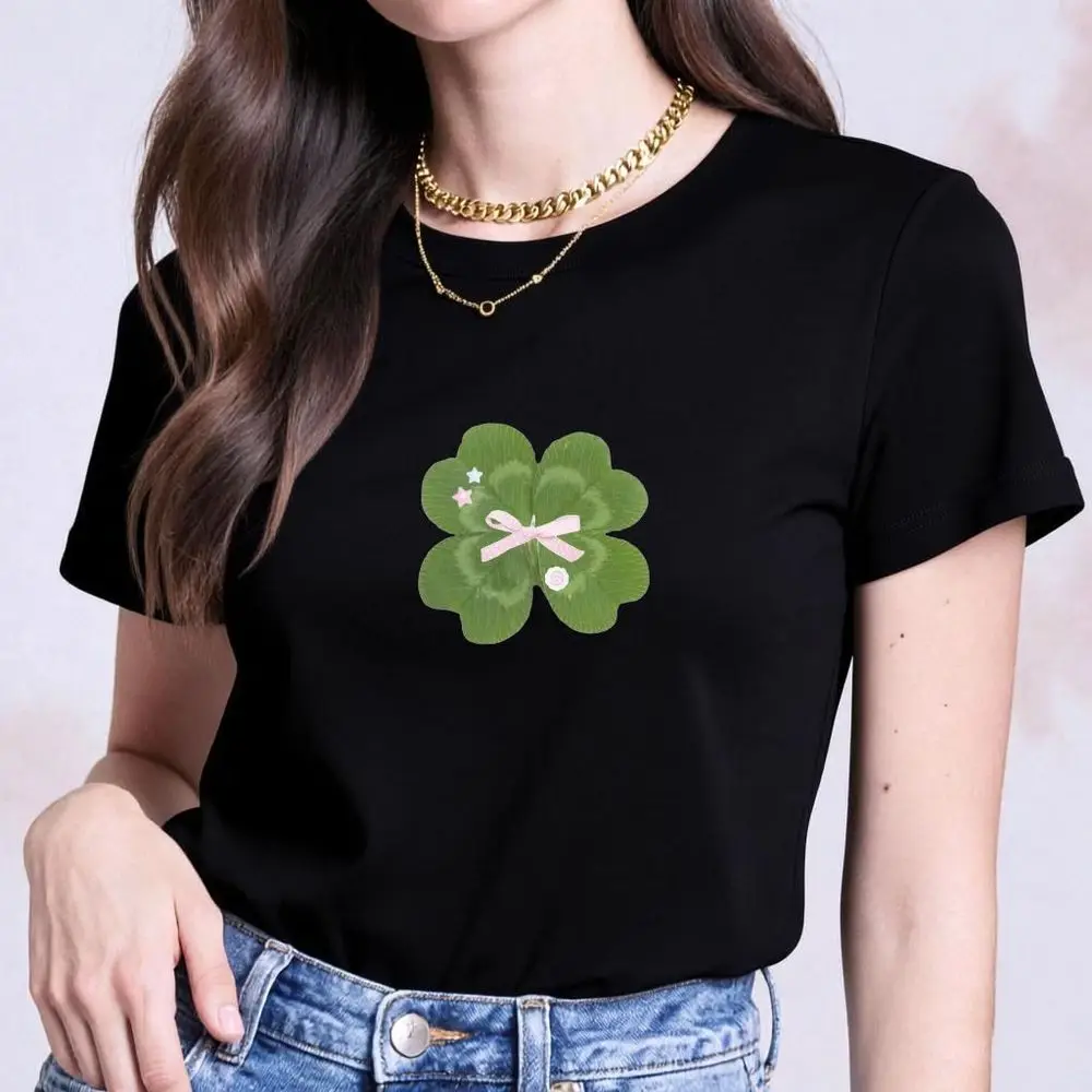 Kawaii Four Leaf Clover Graphic Clothes for Women Summer Lucky Four-Leaf Clover Print Cheap Women's Clothing 2000s Y2k Sale Tops