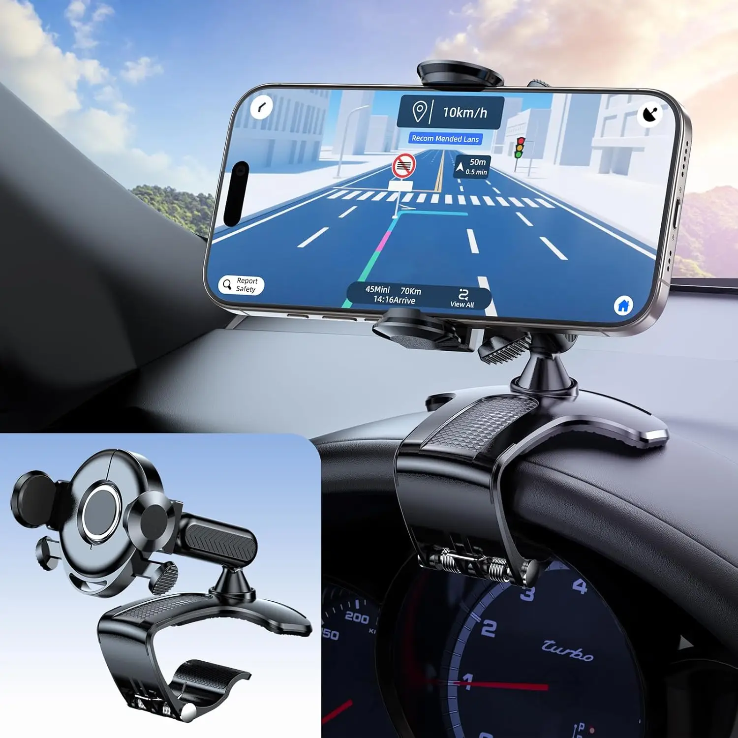 

Вращающийся на 360 градусов держатель сотового телефона на приборной панели для автомобиля, подставка с зажимом, подходит для смартфонов от 4 до 7 дюймов