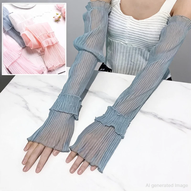 Gants longs d'été sans doigts pour femmes, manchons de protection solaire, gants fins en dentelle et maille, manchons de bras anti-UV respirants, modèle 2028
