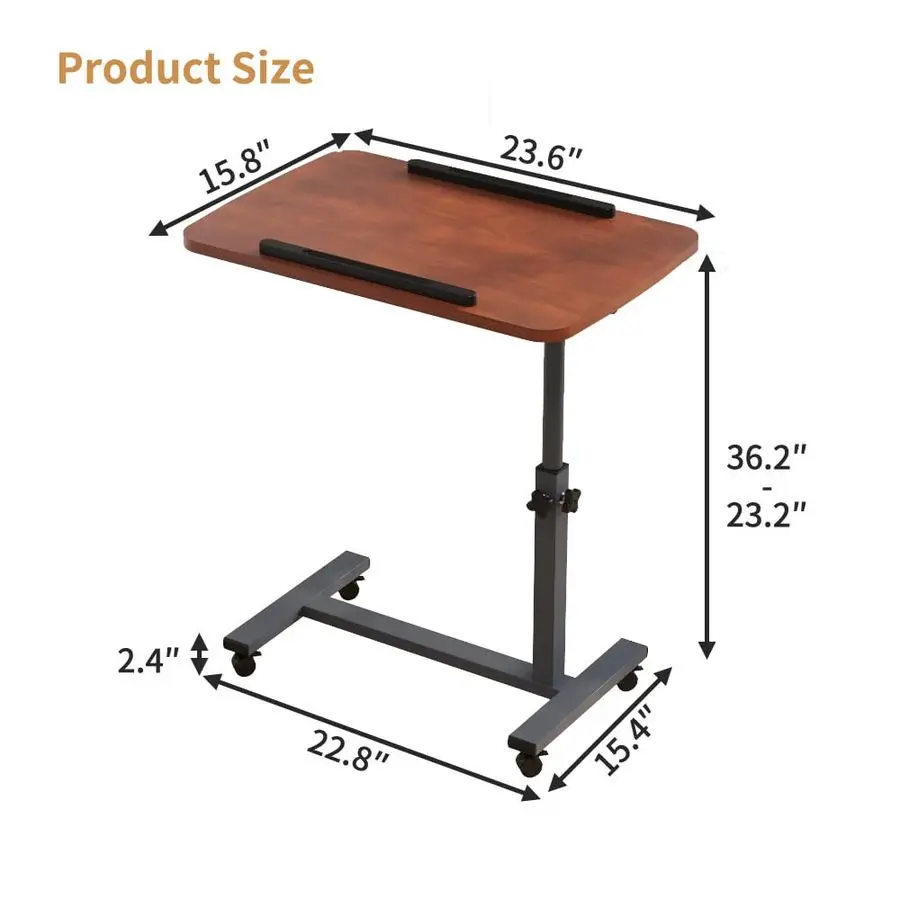 Overbed Bedside Table with Wheels, Medical Hospital Bed Table, Computer Stand for Bed Side, Rolling Tray for Hospital and Home