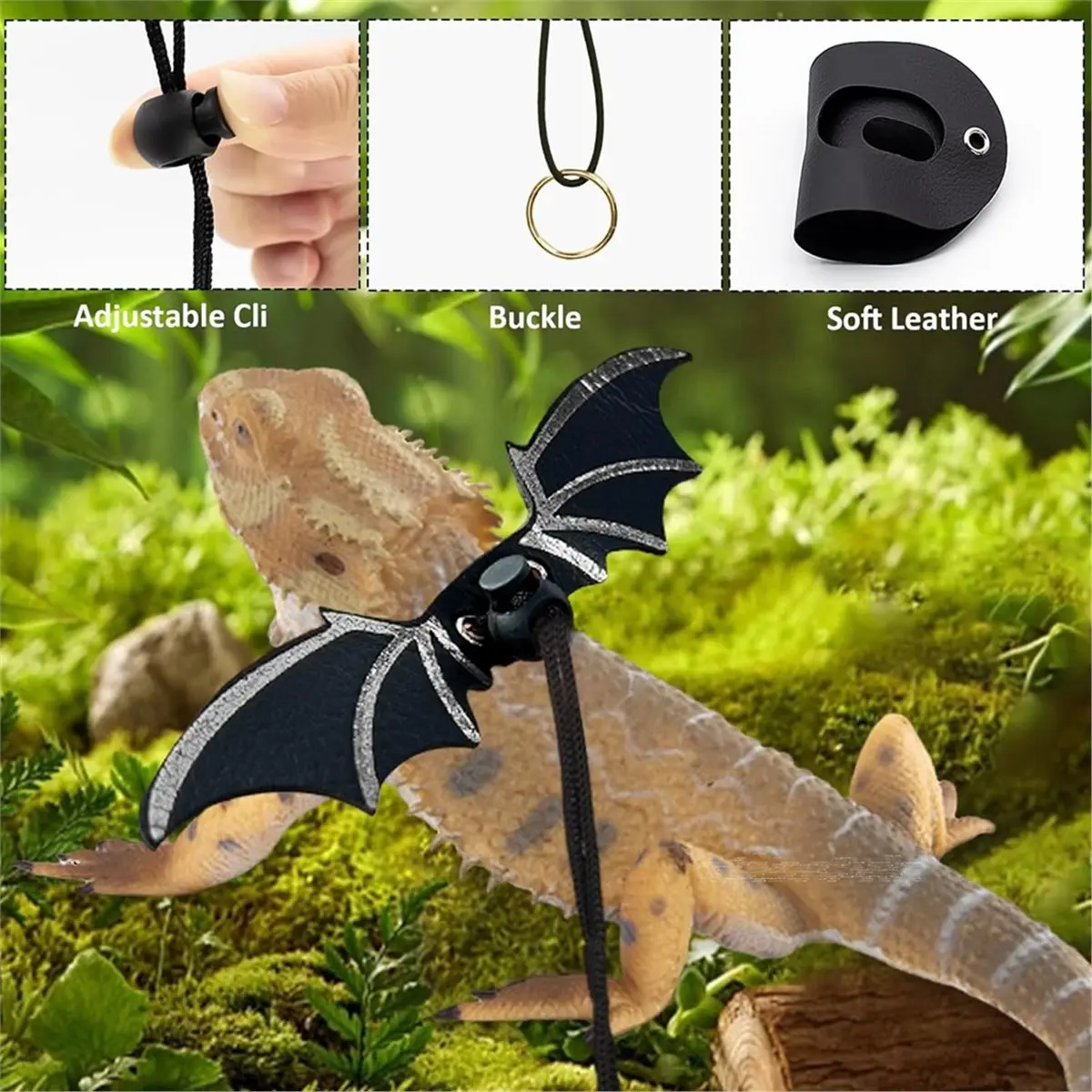 Bearded Dragon Leash and Harness Set, Bearded Dragon Accessories, Bearded Dragon Decor Suit for Outdoor Travel-Black