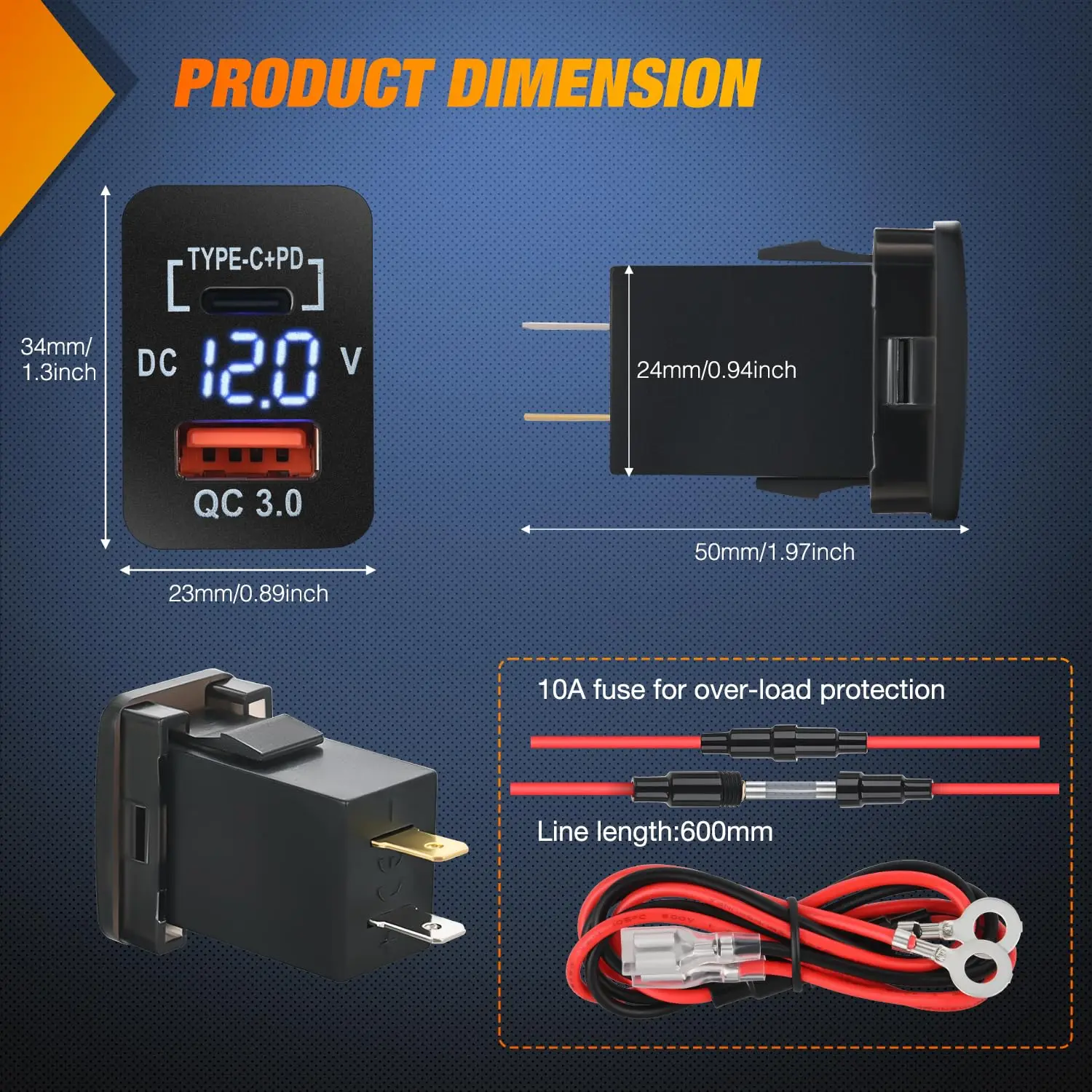 Nilight Rocker Switch Style USB Outlet Socket LED Voltmeter 12V PD Type C and QC 3 Outlets Car Using 1.28