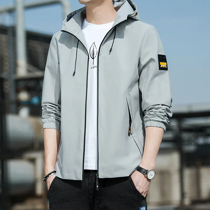 

Men New Spring Autumn Jacket Hooded Zipper Jacket Youth Teens Fashion Thin Jacket Outdoor Sports Casual Top Outerwear