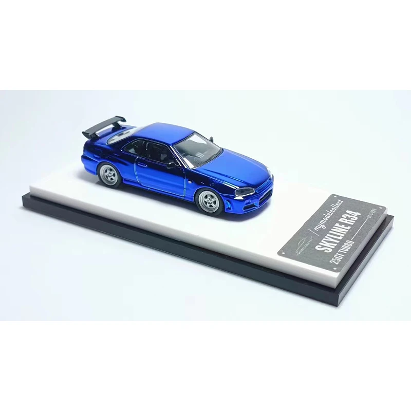 PreSale MC 1:64 Skyline GTR R34 25GT Turbo Chrome Blue Diecast Diorama Car Model Collection Miniature Toys