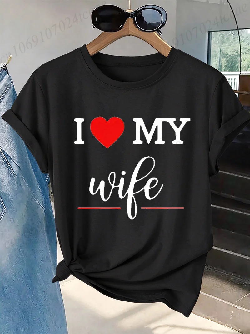 Couple Matching T Shirts I Love My Wife I Love My Husband Heart Graphic Tee Tshirts Men Women Casual Short Sleeve O Neck Tops