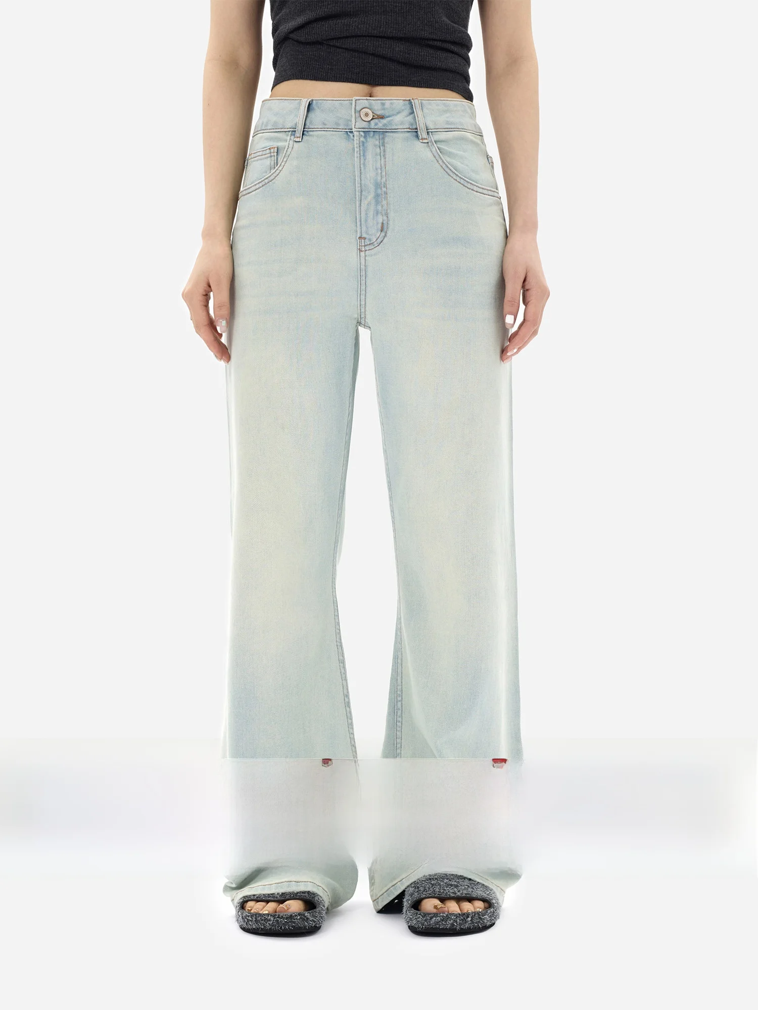 

Джинсы женские летние свободного кроя из хлопкового стрейч-денима с технологией Micro Flared, широкие штанины, модель EGU Yue Silk