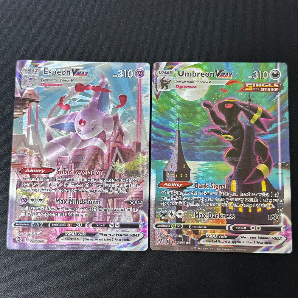 Anime PTCG Game Collection Cards Espeon Umbreon VMAX Dark Signal English Version Classic Card Refractive Colorful Flash Texture