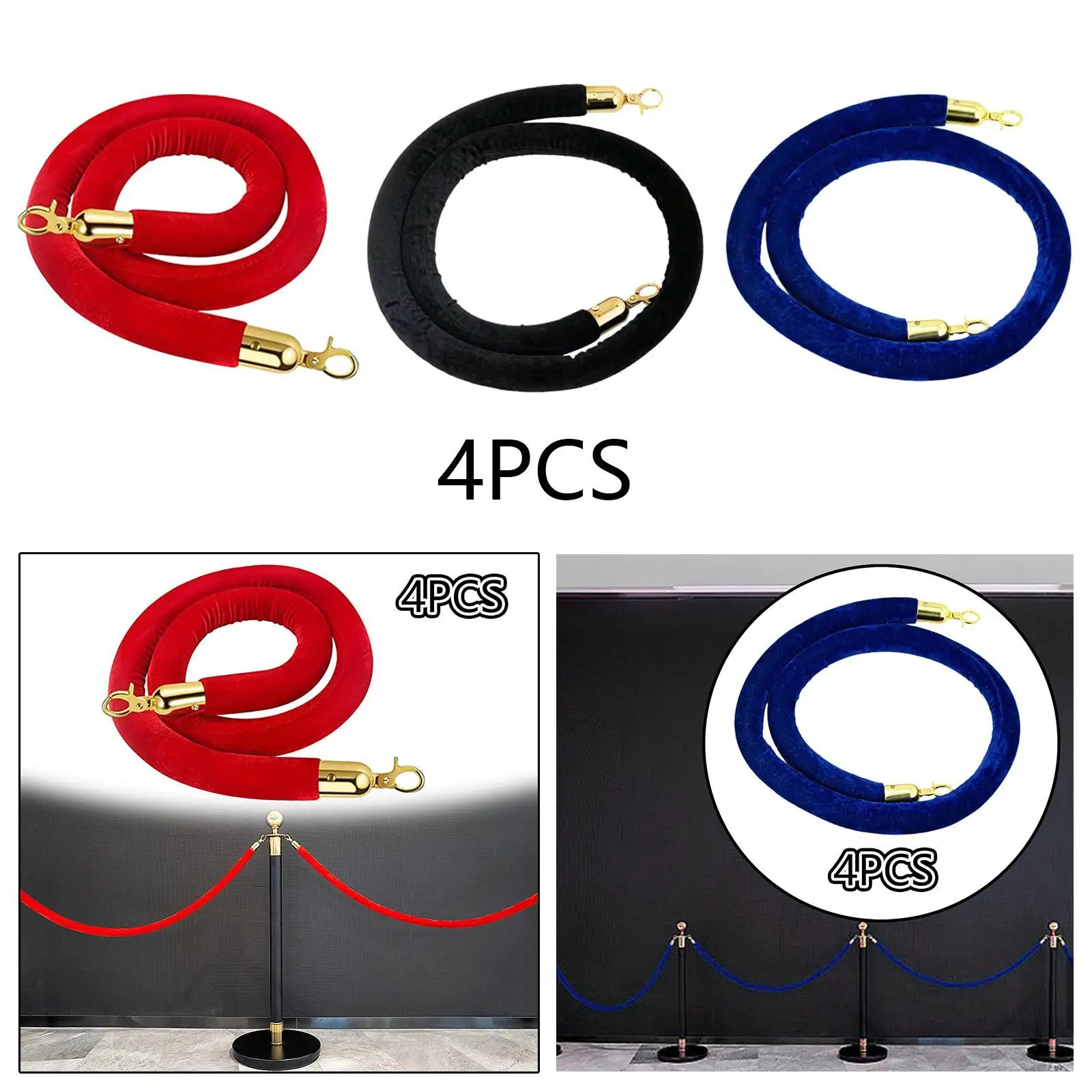 Stanchion Rope Velvet Crowd Control Barrier VIP Queue Divider with Snap Hooks for Restaurant Hotel and Event Spaces