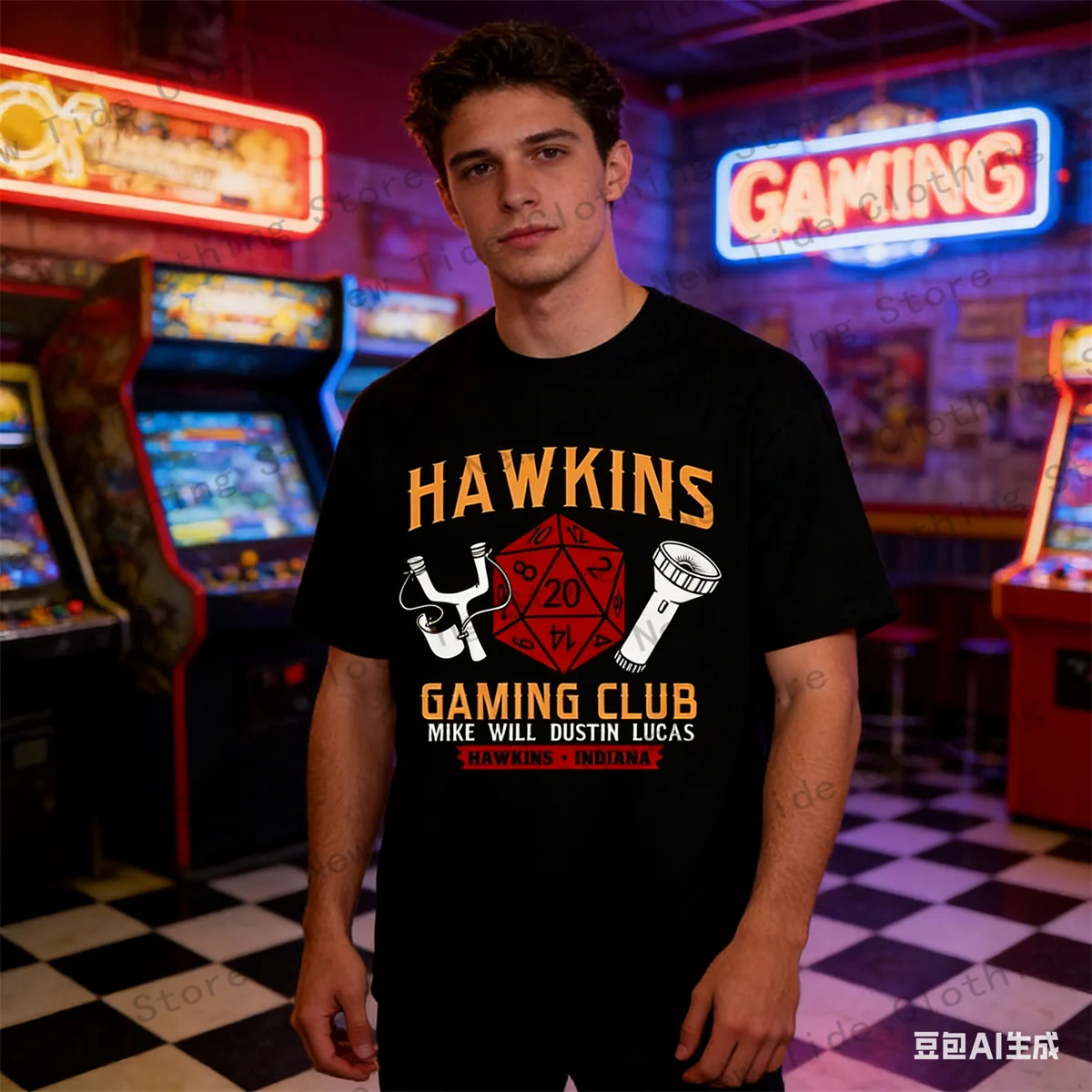 

Hot-selling Fashion Stranger Retro Print T-shirt, Ogre Flower Hawkins Graphic T-shirt Y2K Streetwear Men's and Women's Top