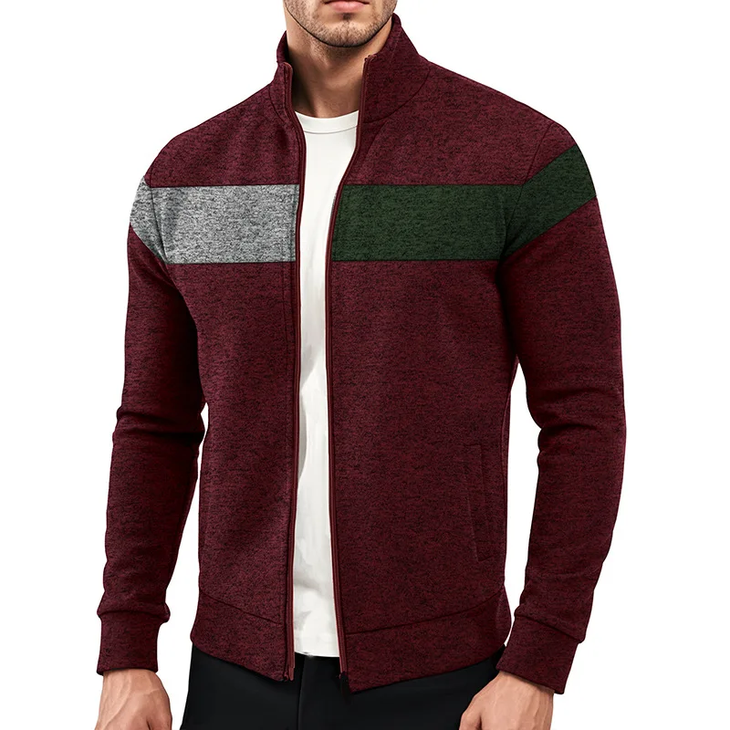 GELITAYIN Men's Jacket Autumn Winter Heavy Stand Collar Zipper Jacket Young Casual Style Stitching Contrast Color Fashion Men's