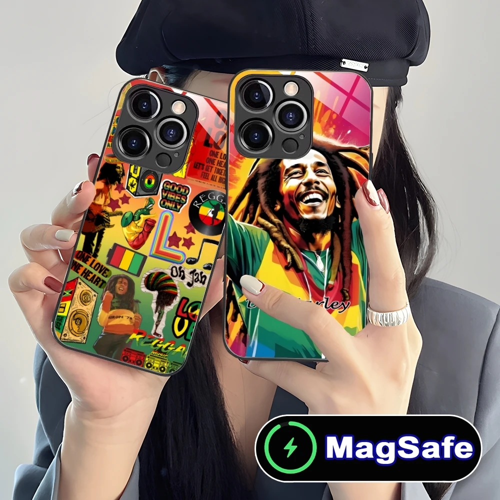 Reggae Bob Marley Mobile Cell Phone Case for iPhone 16 15 14 13 12 11 Pro Max Plus Mini MagSafe Wireless Charging Glass Cover