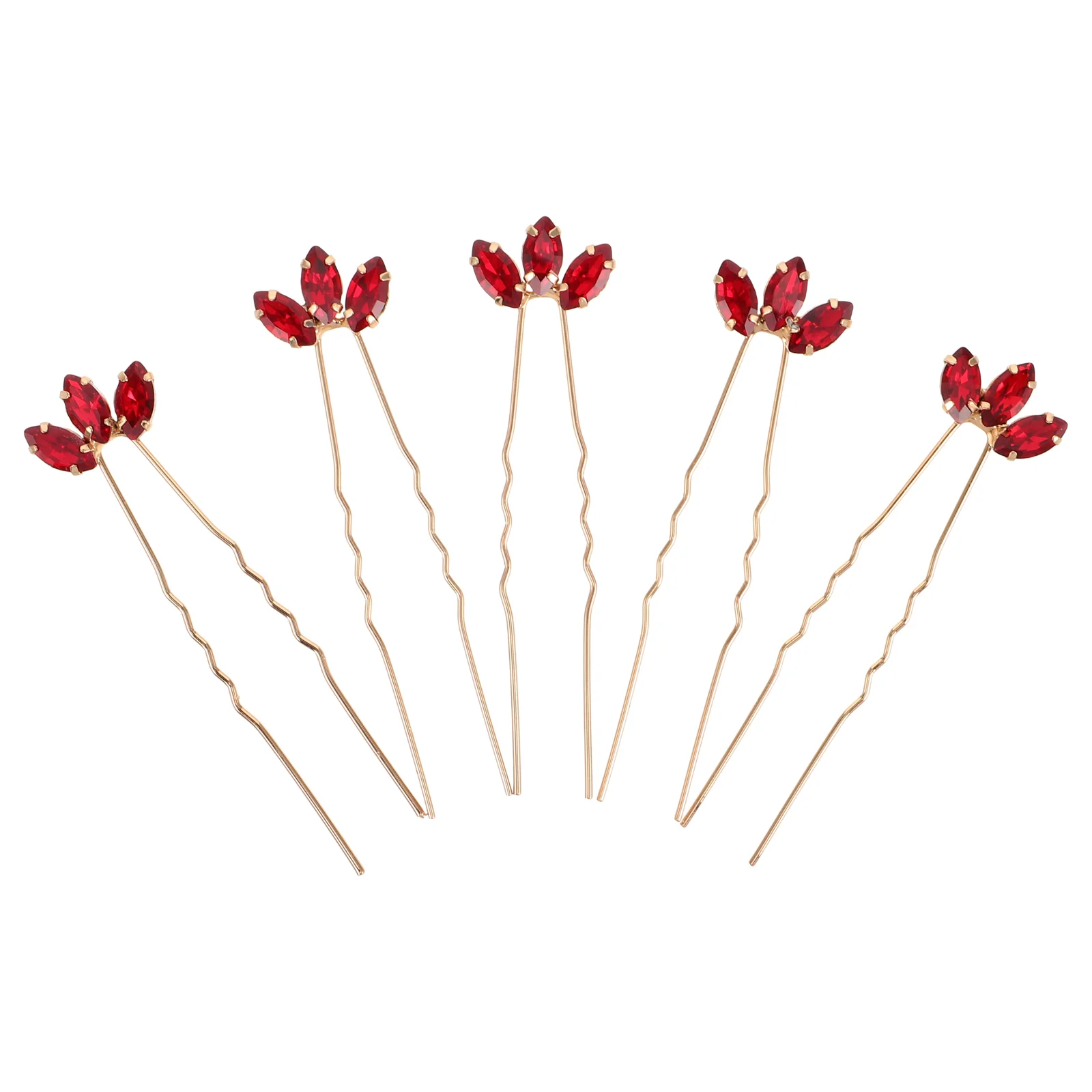 

5 Pcs U-shaped Hairpin Burgundy Accessories Red Clip Rhinestone Pins Clips Victorian