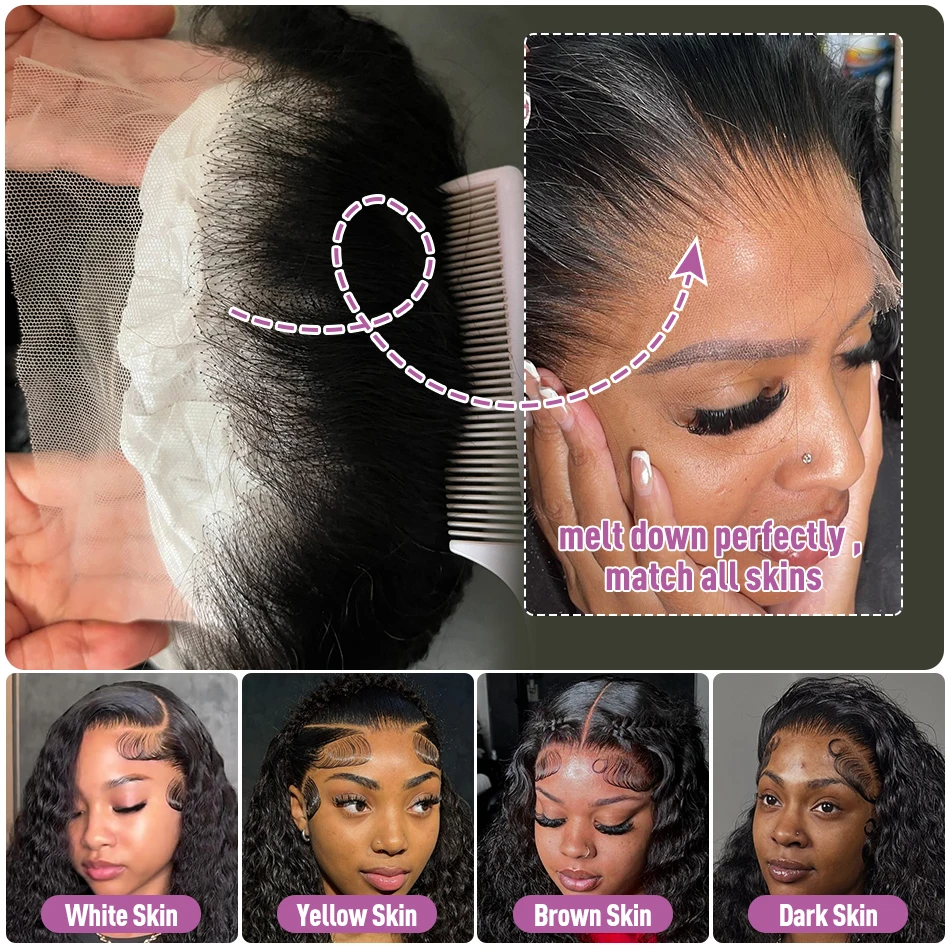 Fotografia 7: Perucas Frontais de Cabelo Humano com Renda HD 13x6, Ondas Soltas Profundas, 40 Polegadas, Cabelo Cacheado Profundo, Pré-arrancadas, Sem Cola