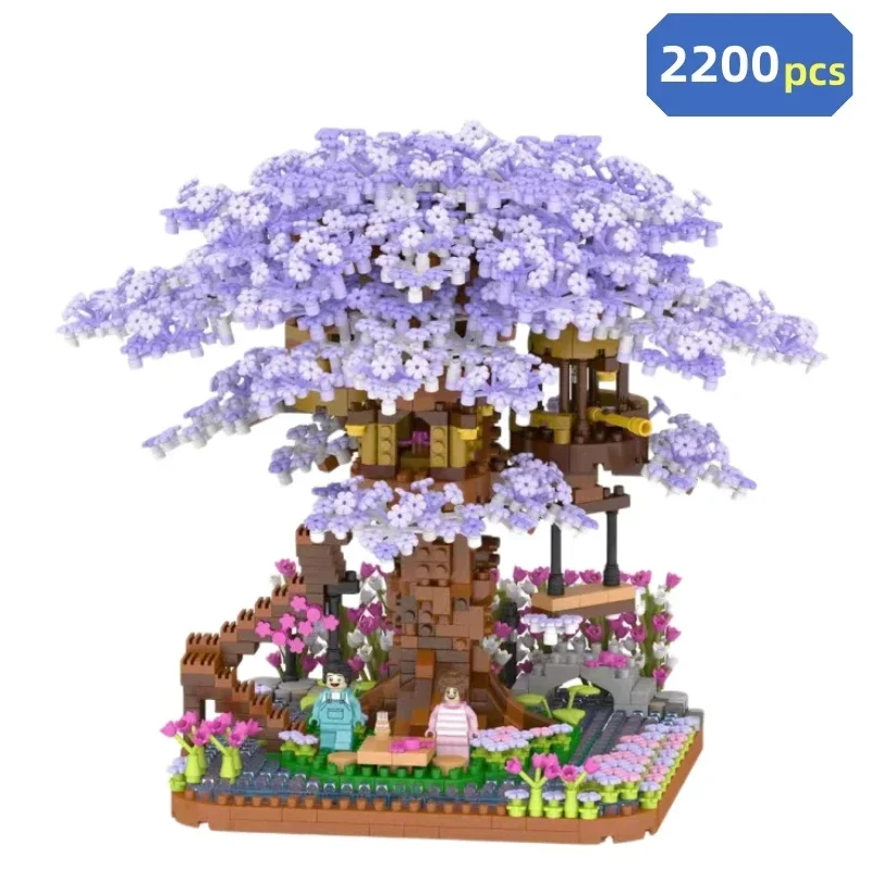 Mini Sakura Tree House Build Block City Street View Cherry Blossom Model Building Blocks DIY Toys For Children Toys Boy For GIFT