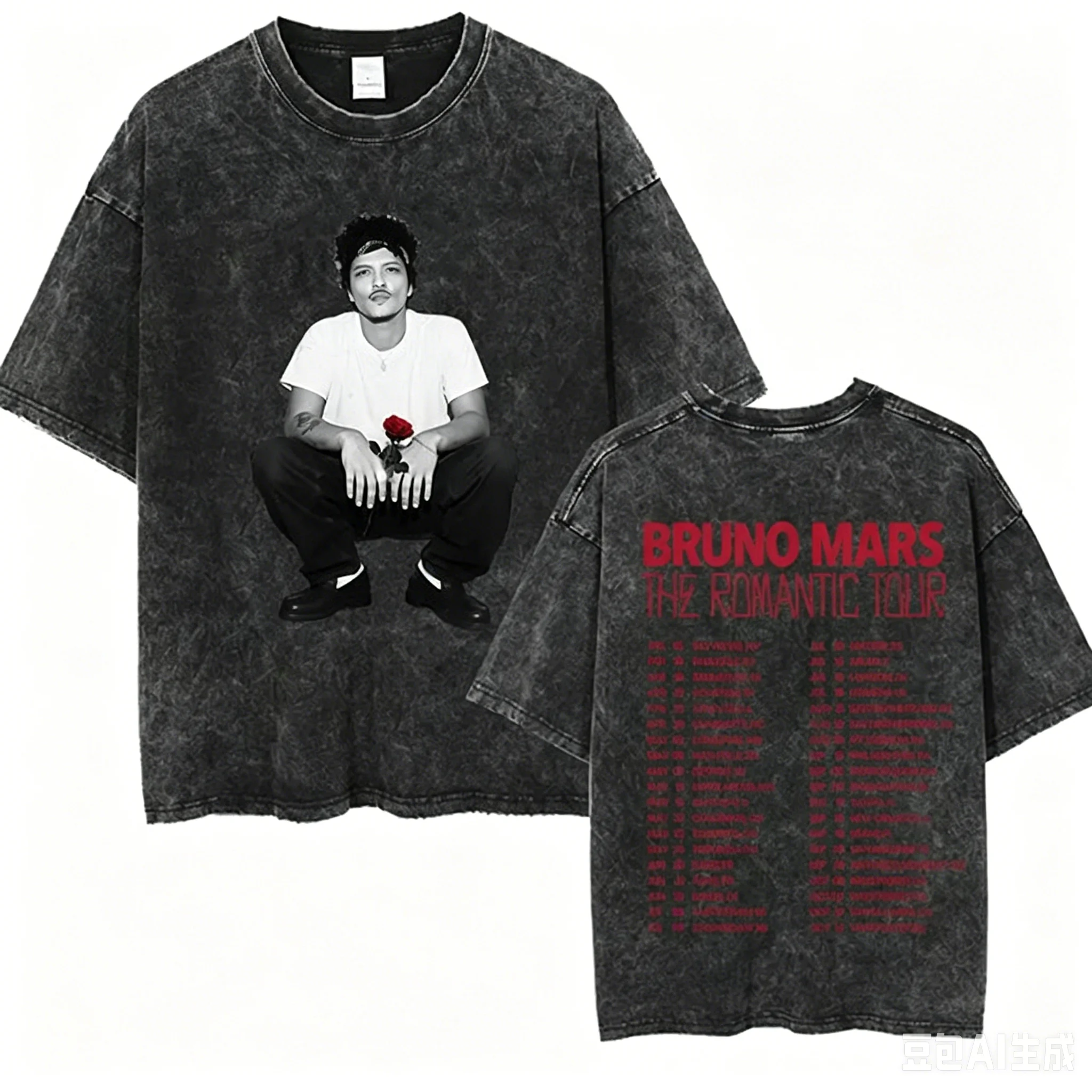 Camisetas de Algodón Puro Vintage The Romantic Tour 2026 Bruno Mars para Hombre y Mujer, Estilo Gótico, Manga Corta