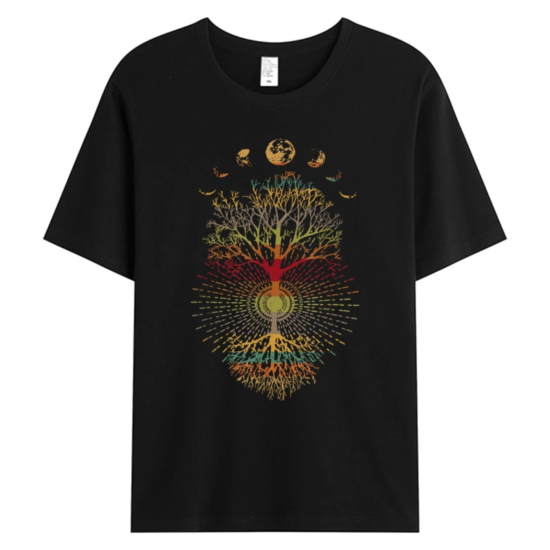 

2025 New Man Tshirt Phases Of The Moon Retro 60's 70's Vibe Tree Of Life Mens Pure Cotton Tshirts Graphic T-Shirt Brand Tees