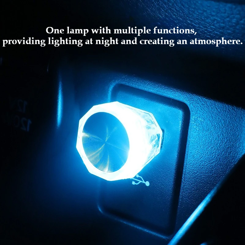 2Pcs Plug & Play LED Car USB Atmosphere Lamp, Diamond Shape Ambient Light, No Charging Required Auto Interior Decor Light