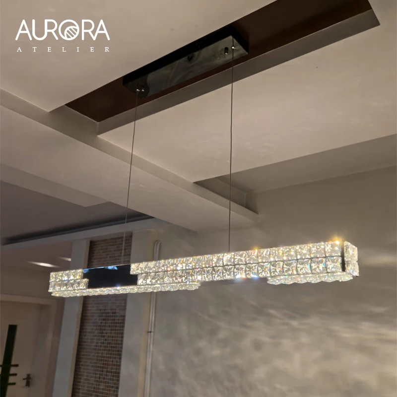 Luminarias modernas led lustre foyer cristais de luxo luzes pingente arte decoração lâmpada do teto iluminação interior aço led lamparas