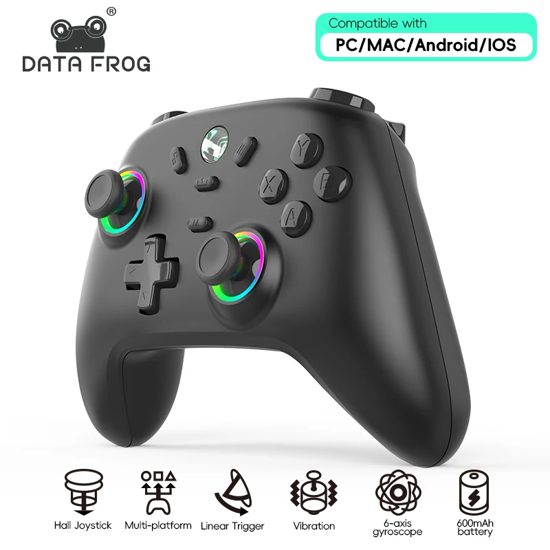 لوحة ألعاب لاسلكية DATA FROG S13 مع عصا تحكم بتأثير القاعة - وحدة تحكم ألعاب متوافقة مع الكمبيوتر/MAC/iOS/الكمبيوتر