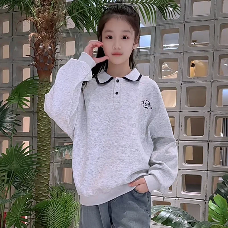 Children's Spring Autumn Polo Sweatshirt for Teens Girls Brief Style Baby Kids Cotton Pullover Tops 5 6 7 8 9 10 11 12 13 14 Y