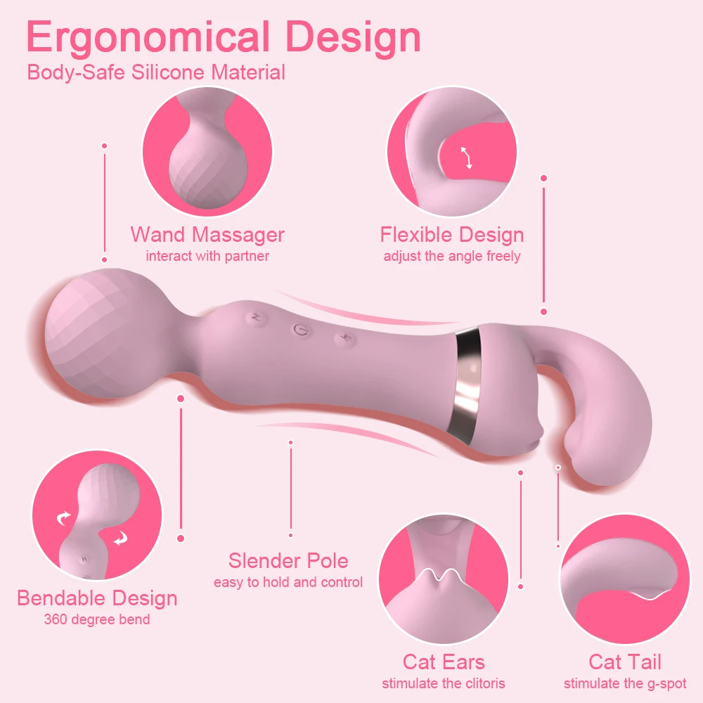 Powerful 2 in 1 AV Vibrator Female Magic Wand Clitoris Stimulator USB Recharge 20 Modes G Spot Massager Sex Toys for Women