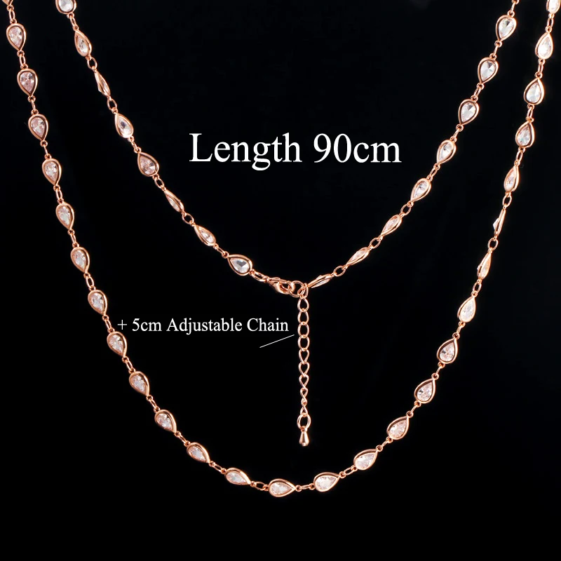 ThreeGraces Elegant Cubic Zirconia Stone Silver Color 90cm Long Link Chain Necklace for Women Trendy Daily Party Jewelry PN164