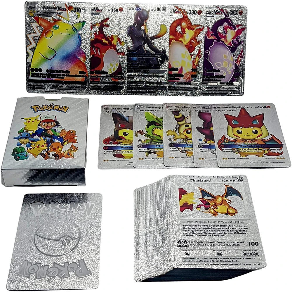 Pokemon Gold Pikachu Cards Box Golden Silver Spanish/English/French Playing Cards Charizard Vmax Gx Game Card Boy Gift