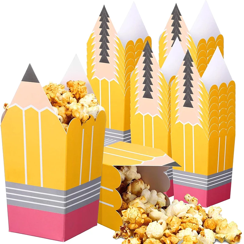 

10Pcs Pencil Candy Boxes Popcorn Boxes Holders Teacher Gift Bags Candy Boxes For Party Favors Welcome Back To School Treat