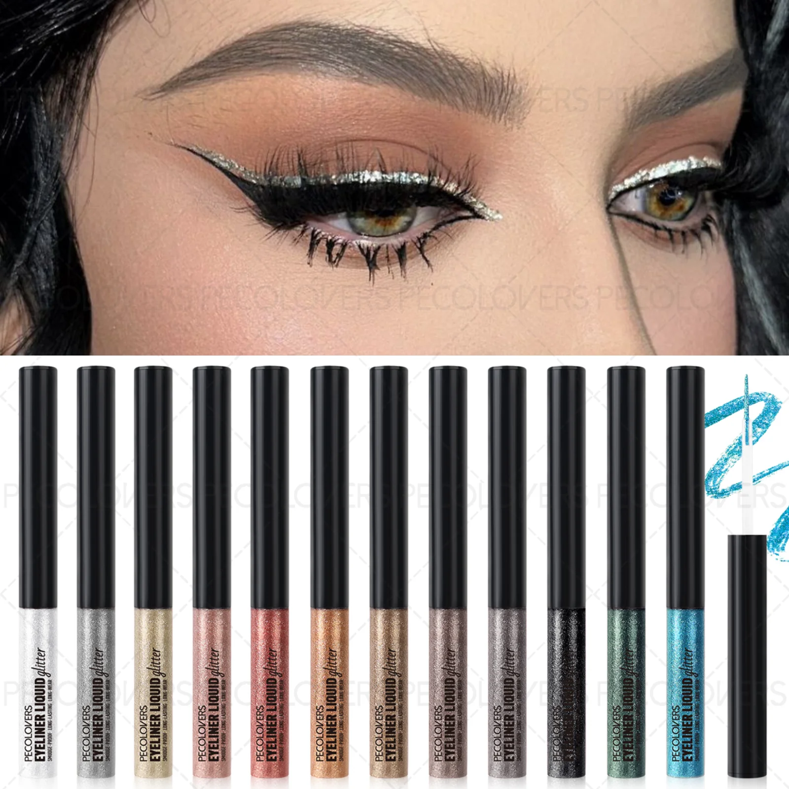 1 penna per eyeliner liquido scintillante/ombra per occhi, impermeabile, ad asciugatura rapida, finitura liscia, per creare un affascinante trucco natalizio per gli occhi