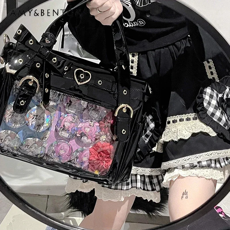 

25COSJapanese Two-dimensional Transparent Animation Itabag Backpacks Cute Bow Large Capacity Versatile Leather Messenger Bag Wom