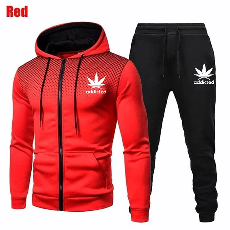 Autumn Winter Mens Tracksuits Printing Hooded Sweatshirt Suit Casual Zipper Jacket+Jogging Pants Set Hot sales Commute Clothing