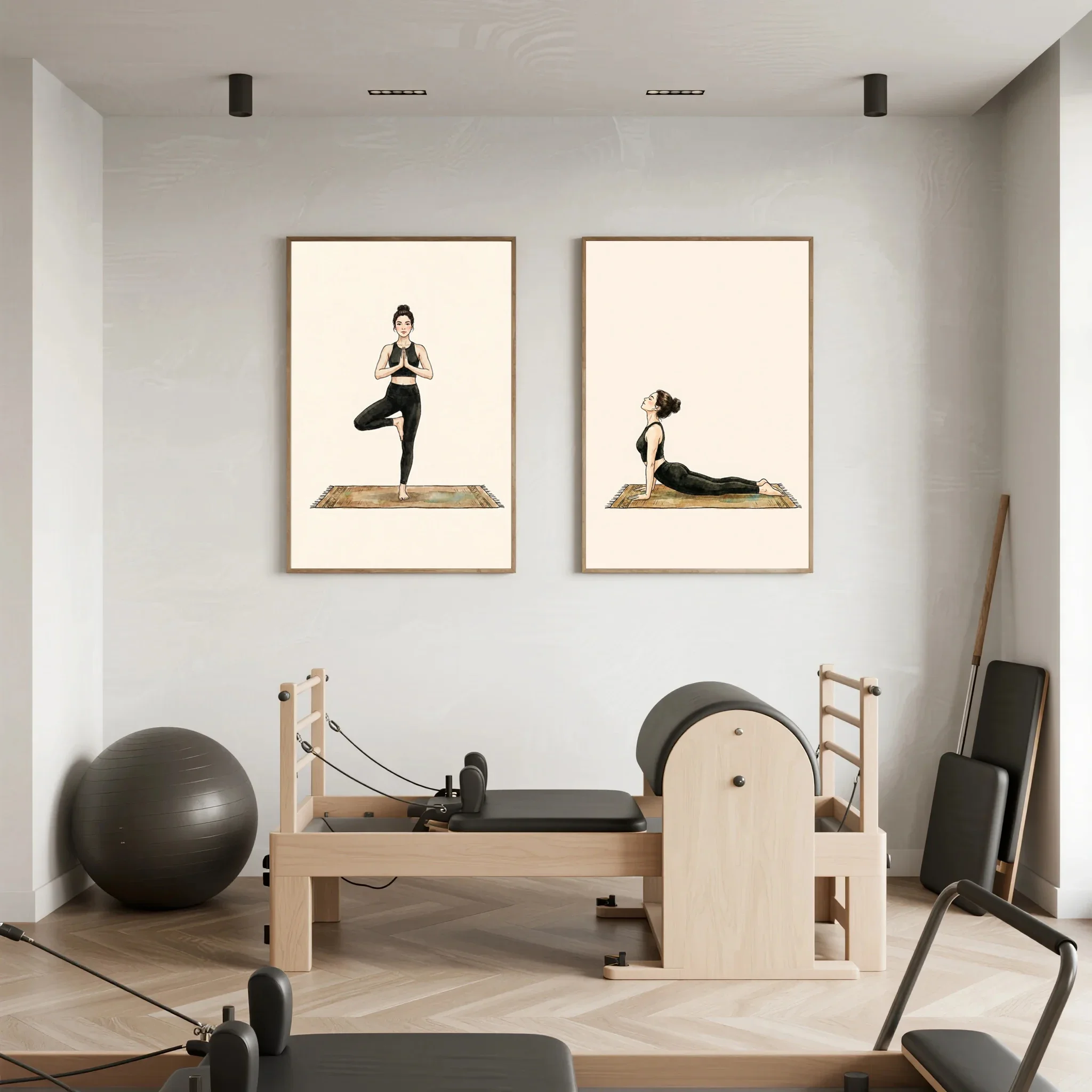 2026--Yoga Pose Art Prints Retro Watercolor Poster Pilates Gym Action Canvas Painting Yoga Classroom Wall Pictures Decor