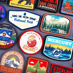 Outdoor Natural Scenery Embroidery Patches Mountaineering Badges National Forest Park DIY Sewing On Patches for Clothes DIY Deco