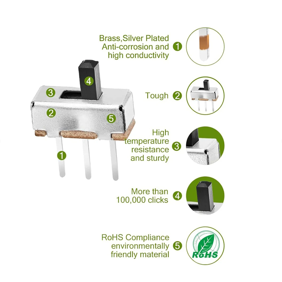 70PCS 8 Types Vertical Micro Mini Slide Switchs Switch Single Row Inline, 3 Pin 2 Position 1P2T SPDT Toggle Switches Panel