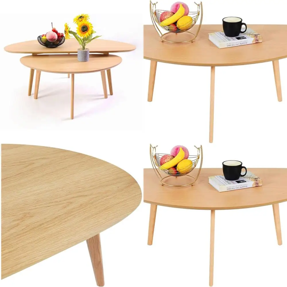 

Large Oval Mid Century Modern Coffee Table, Nature Wood, Fits Small Spaces - 47.3W x 23.63D x 17.72H